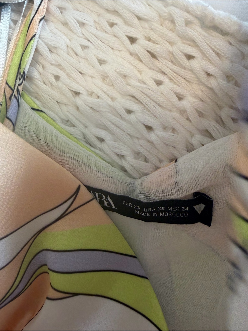 Zara Abstract Print Spaghetti-Strap Mini Dress in Peach, Light Green & Lavender - Picture 4 of 4